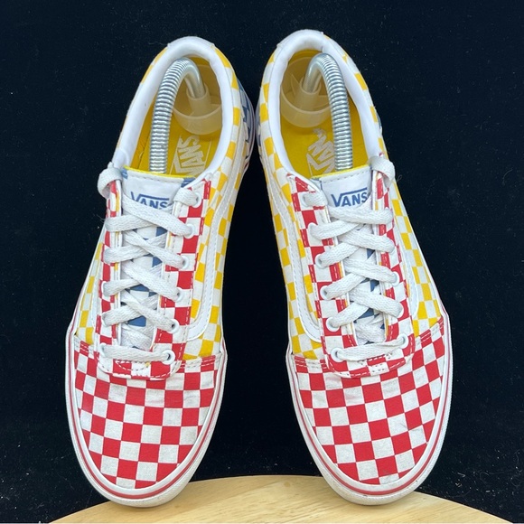 Vans Old Skool Red/ Blue/ Yellow Checkerboard Sz 6Y/Women’s Size 7.5 Skate Shoes - Picture 6 of 10